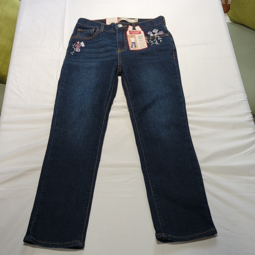 Levi's 10R Blue Straight Leg Kids Jeans with Floral Embroidery NEW WITH TAGS!!